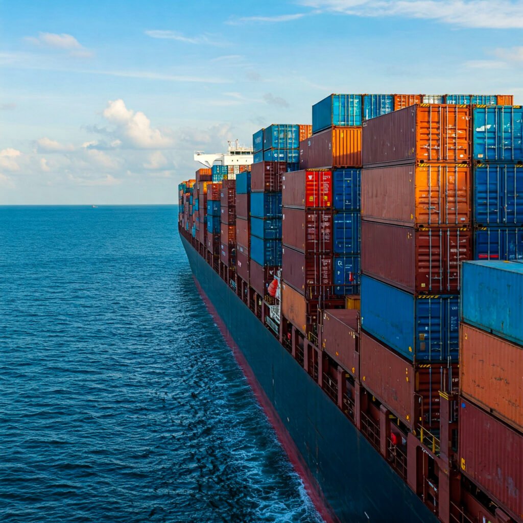 a cargo ship loaded with containers at sea