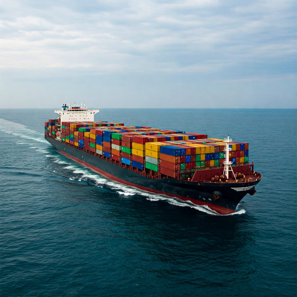 a cargo ship loaded with containers at sea