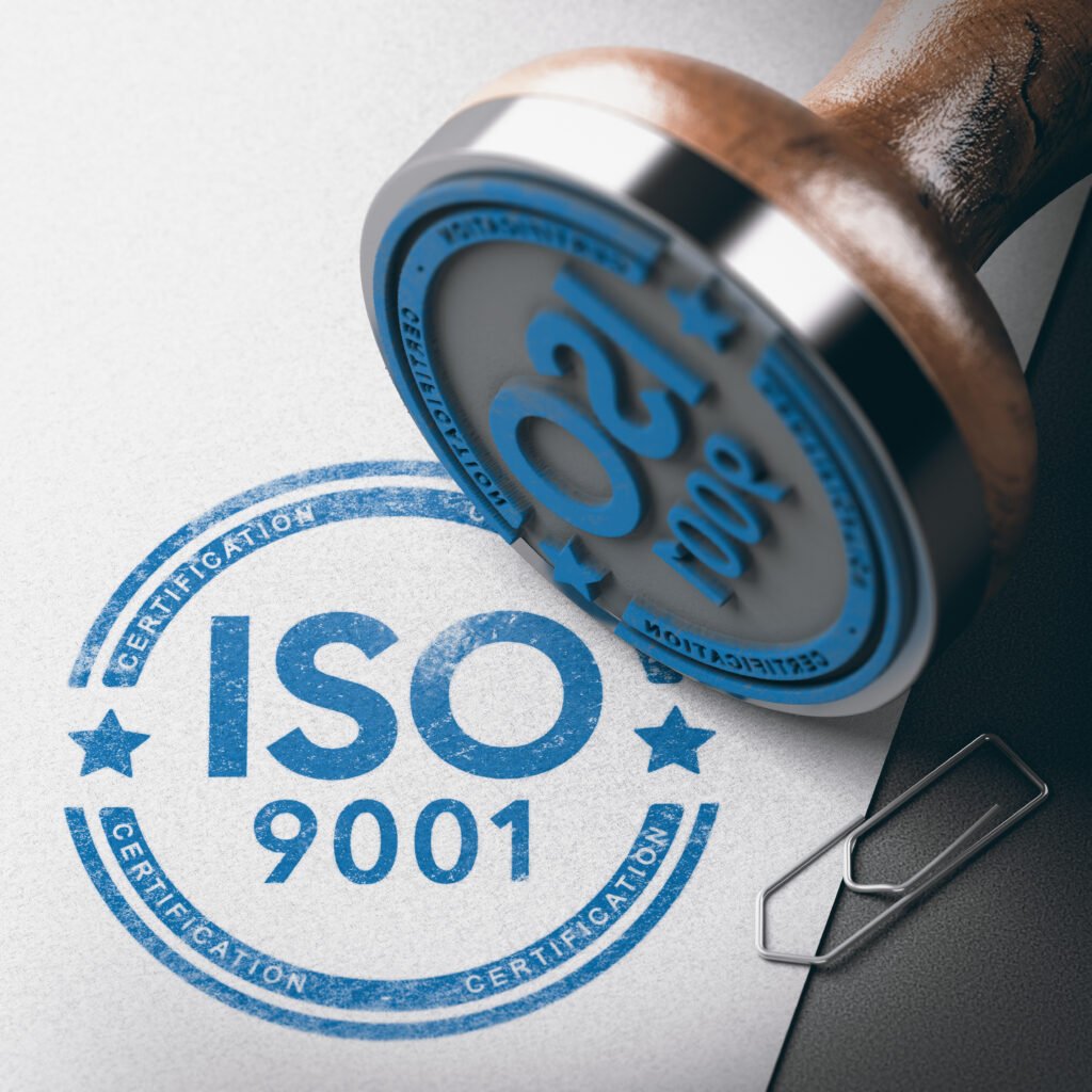iso 9001 certification, quality management. rubber stamp